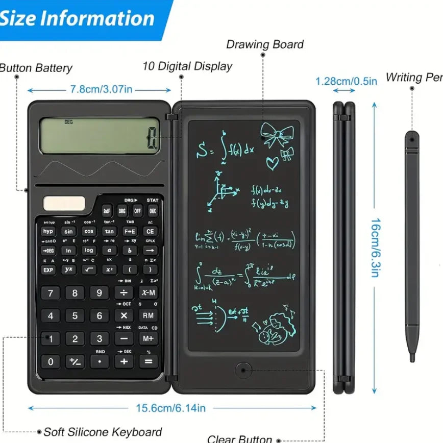 Intelligent Folding Scientific Calculator with 10-Digit LCD Display, Erasable Writing, Portable Function Calculator for Offices